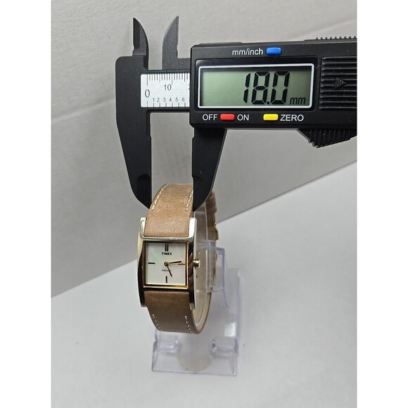 Timex Indiglo Womens Tank Cuff Watch MOP Dial Gold Tone Quartz New Battery Tan - Picture 6 of 12